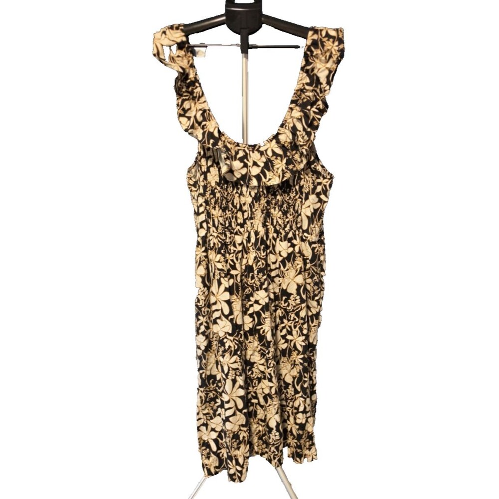 Ava & Viv Black Beige Dress Fall Plus Size 3X Ruffle Straps Elastic Back